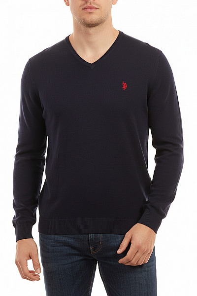 U.S.POLO ASSN. Pánský Bavlněný Tmavě Modrý Pulovr Do Véčka S Logem Vel. XL