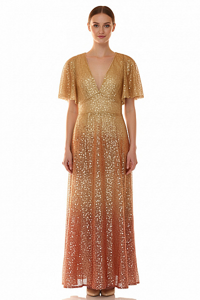Ted Baker Dámské Společenské Třpytivé Dlouhé šaty Zlaté Velikost 1