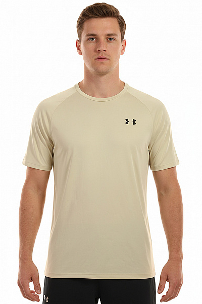 UNDER ARMOUR Pánské Tričko Béžové S Krátkým Raglánový Rukáv S Kulatým Výstřihem Fitness Vel. M