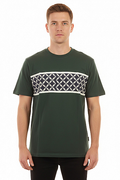 MICHAEL KORS Pánské Bavlněné Tmavě Zelené Tričko S Krátkým Rukávem A řetězovým Potiskem Vel. XXL