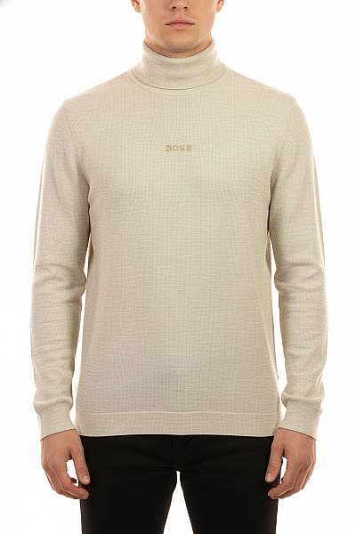 Hugo Boss Pánský Bavlněný Rolák Béžový žebrovaný Lehký Basic Přes Hlavu Velikost L