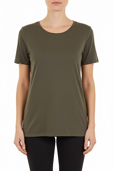 COTTON CANDY Dámské Bavlněné Modalové Tričko Khaki Basic S Krátkým Rukávem A Kulatým Výstřihem Velikost M