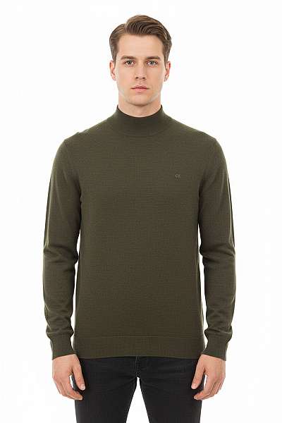 Calvin Klein Tmavě Zelený Rolákový Svetr Slim Fit Podzimní Elegantní Přes Hlavu Vel. L