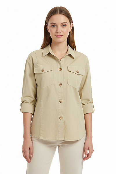 S.OLIVER Dámská Světle Béžová Košile S Dlouhým Rukávem A Náprsními Kapsami Velikost S