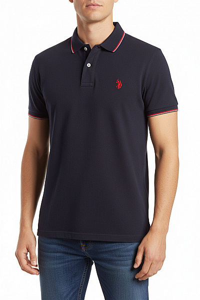 U.S.POLO ASSN. Polo Tričko Bavlněné Tmavě Modré S Límečkem červené Lemování Vel. M