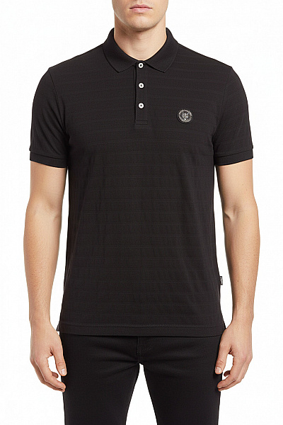 PLEIN SPORT Pánské černé Polo Tričko Krátký Rukáv Jednobarevné S Límečkem Vel. M