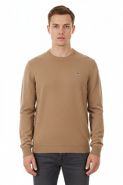 GANT Pánský Hnědý Vlněný Pulovr Basic Podzimní Elegantní Přes Hlavu Velikost S