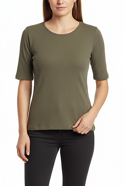 COTTON CANDY Dámské Tričko Khaki žebrované Basic S Kulatým Výstřihem S Krátkým Rukávem Velikost M