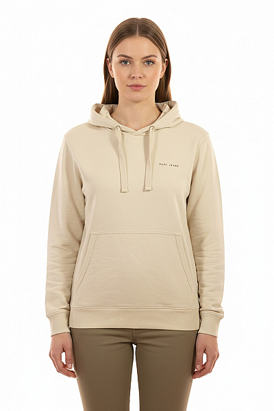 Pepe Jeans Dámská Béžová Mikina S Kapucí Přes Hlavu Streetwear Jednobarevná S Klokaní Kapsou Velikost L