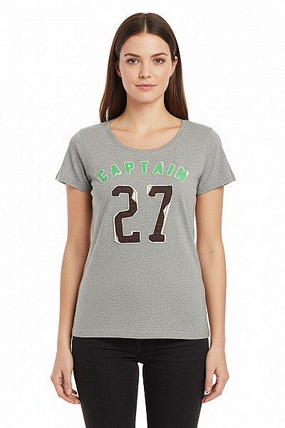 ONLY Dámské šedé Tričko S Krátkým Rukávem A Potiskem Captain 27 Vel. M