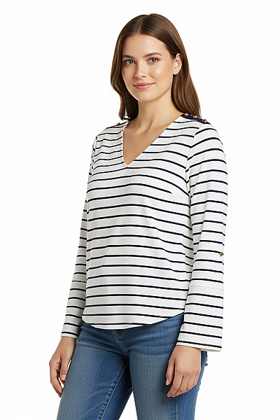 ZARA Dámská Viskózová Halenka S Dlouhým Rukávem Pruhovaná S Výstřihem Do V Vel. M