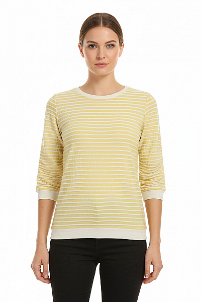 TOM TAILOR Dámské Bavlněné žluté Pruhované Tričko S Tříčtvrtečním Rukávem Vel. M