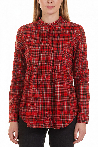 LANDS´END Dámská červená Kostkovaná Halenka Se Stojáčkem Dlouhý Rukáv Tuniková Velikost 42