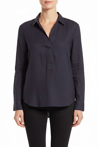 Esprit Lněná Jednobarevná Halenka S Dlouhým Rukávem A Výstřihem Do V Vel. XS