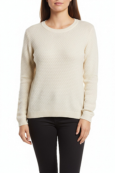 VILA Dámský Krémový Bavlněný Akrylový Pulovr Pletený S Texturou Přes Hlavu Velikost XL