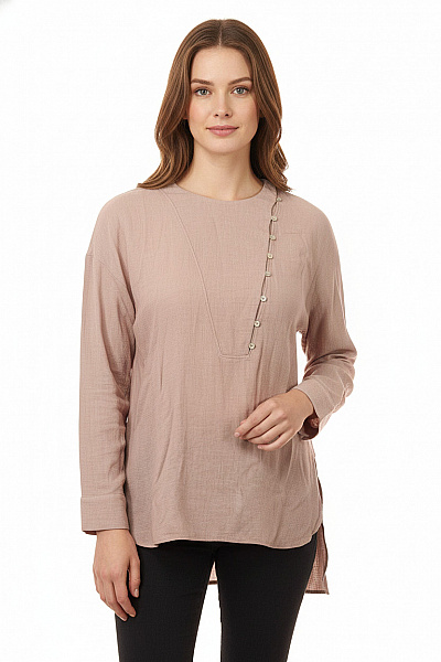 ZARA Dámská Viskózová Halenka Růžová Volná Tuniková Asymetrická S 3/4 Rukávem Vel. L