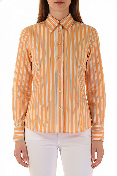 JETTE Dámská Oranžová Pruhovaná Košile S Dlouhým Rukávem Vypasovaná Velikost 42