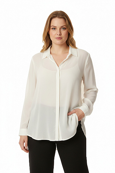 S.OLIVER Dámská Viskózová Košile Dlouhý Rukáv Elegantní Průhledná Bílá Vel. 52