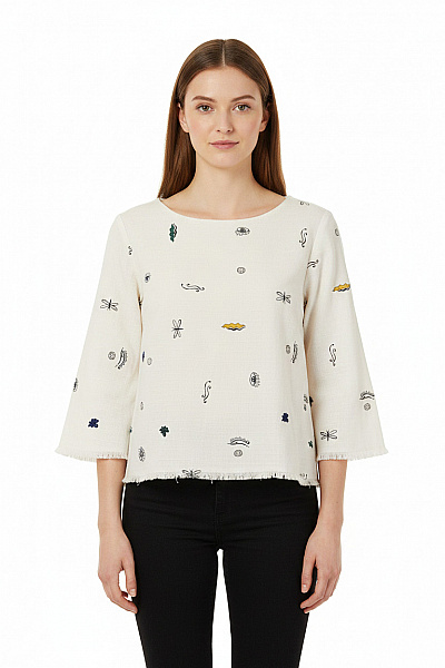 ZARA Dámská Halenka S Potiskem A 3/4 Rukávem Velikost S