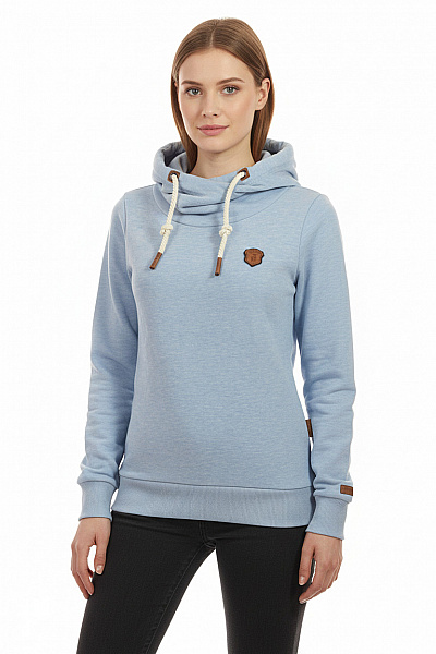 Naketano Dámská Modrá Melírovaná Mikina S Kapucí Přes Hlavu A Vysokým Límcem Vel. XS