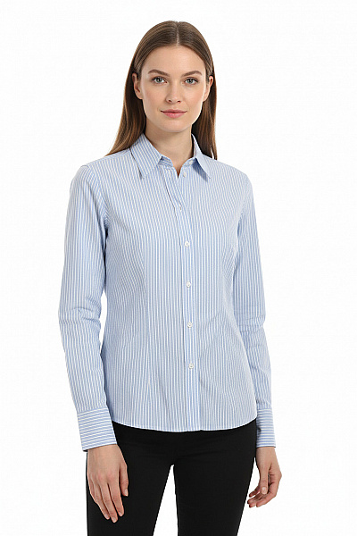Van Laack Dámská Modrá Bílá Pruhovaná Košile S Dlouhým Rukávem Vypasovaná Business Velikost 34