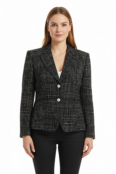 BASLER Černobílé Kostkované Vypasované Sako Elegantní Podzimní Zimní Vel. 44