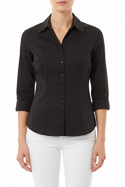 PROMISS Dámská Bavlněná černá Košile Elegantní Vypasovaná S Dlouhým Rukávem Velikost 46