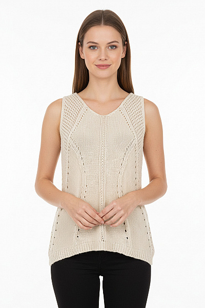 BENETTON Dámská Béžová Pletená Vesta Letní Krátká Volná Velikost XS