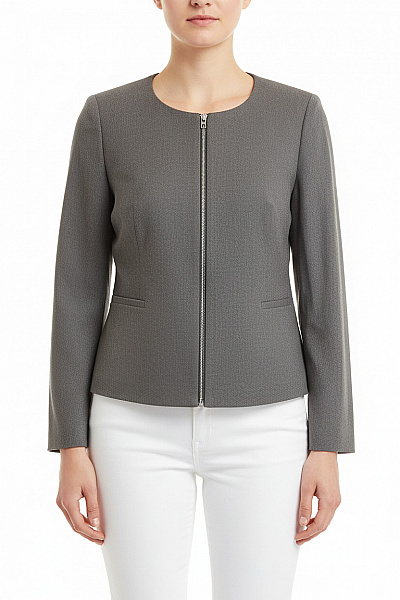 VANILIA Dámský šedý Blejzr Vypasovaný Na Zip Elegantní Business Bez Límce Velikost 40