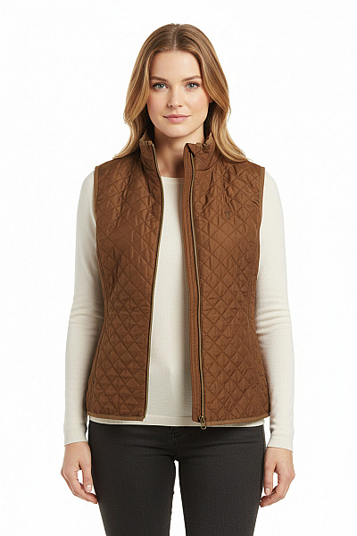 GOLFINO Dámská Hnědá Prošívaná Krátká Vesta Podzimní Lehká Vel. 38