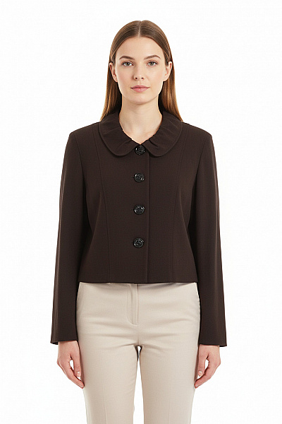 TAIFUN Krátké Hnědé Elegantní Vypasované S Kulatým Límcem Vel. 40