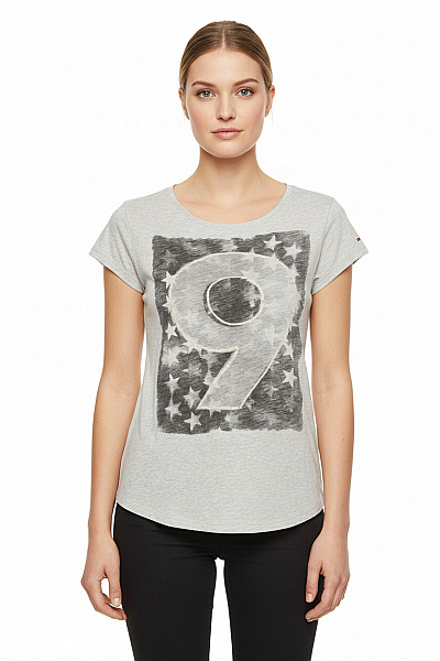 TOMMY HILFIGER Dámské Tričko S Potiskem Šedé Vel. S