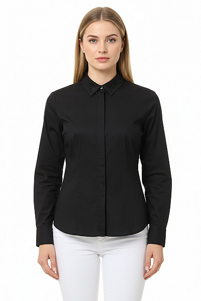 SELECTION Dámská Bavlněná černá Košile Elegantní Slim Fit S Dlouhým Rukávem Vel. 42