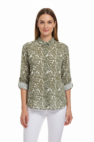 LIEBLINGSSTÜCK Dámská Zelená Košile Dlouhý Rukáv Listový Vzorovaná Ležérní Velikost 38