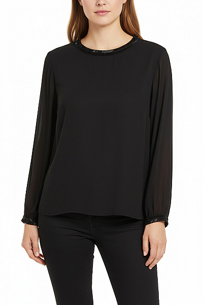 HALLHUBER Černá Polyesterová Elegantní Společenská Halenka S Dlouhým Rukávem Průsvitná Vel. 42