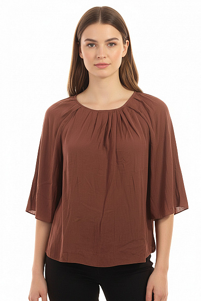 ZARA Dámská Hnědá Polyesterová Společenská Halenka Volná Elegantní Vel. L