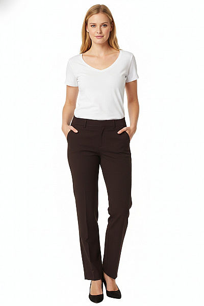 Oui Dámské Společenské Rovné Kalhoty Tmavě Hnědé Elegantní Business Vel. 38