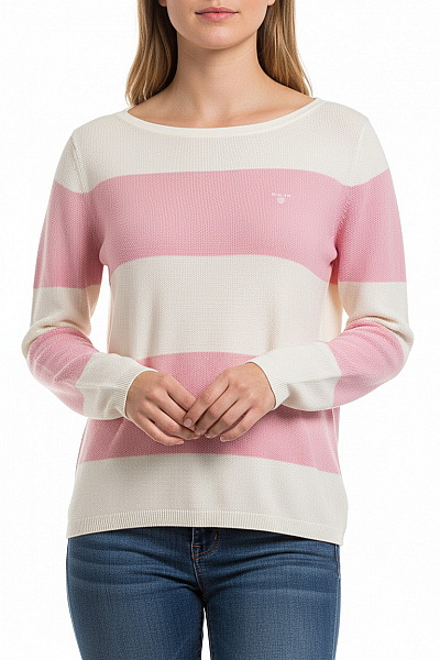 GANT Dámský Pruhovaný Bavlněný Pulovr Růžový Velikost M