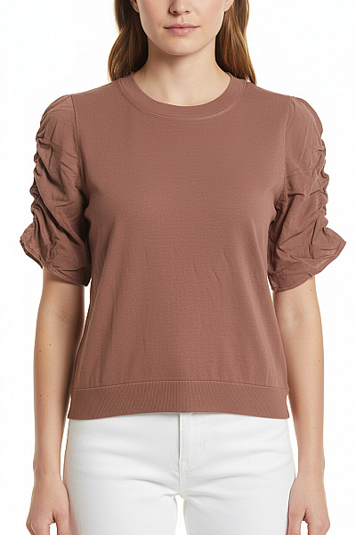 COS Dámská Bavlněná Pletená Halenka Hnědá Krátký Rukáv Crop Vel. M