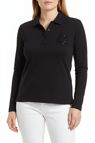 Ralph Lauren Dámské černé Polo Tričko S Dlouhým Rukávem A Výšivkou Vel. XL