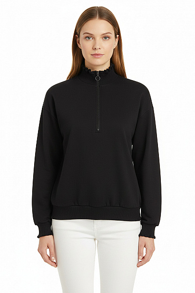 HALLHUBER Dámská černá Polyesterová Mikina Se Stojáčkem A Dlouhým Rukávem Vel. 40