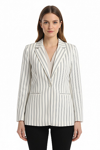 Modstrom Dámský Blejzr Bílý Pruhovaný Elegantní Vypasované S Jedním Knoflíkem Vel. M