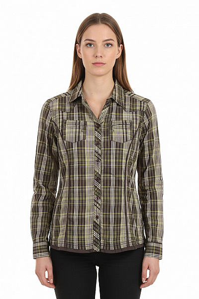 CECIL Dámská Hnědá Zelená Kostkovaná Košile S Dlouhým Rukávem Ležérní Velikost M