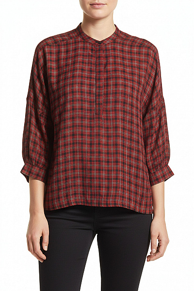 ZARA Dámská Kostkovaná Halenka červená Volná Tuniková Se Stojáčkem Vel. S