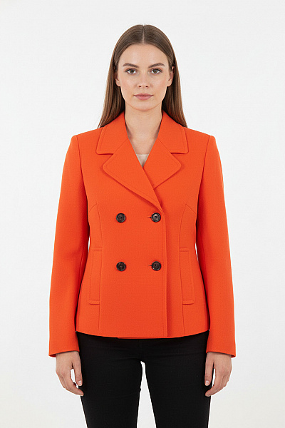 L.K. Bennett Dámský Oranžový Dvouřadý Krátký Elegantní Moderní Kabát Velikost 42