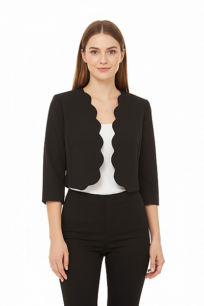 Steps Černé Polyesterové Bolerko Crop Elegantní Bez Límce S 3/4 Rukávem Velikost 38