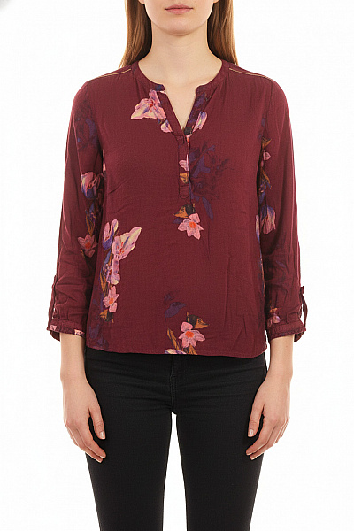 CULTURE Dámská Viskózová Halenka Vínová Květinová S Dlouhým Rukávem Tuniková Velikost L