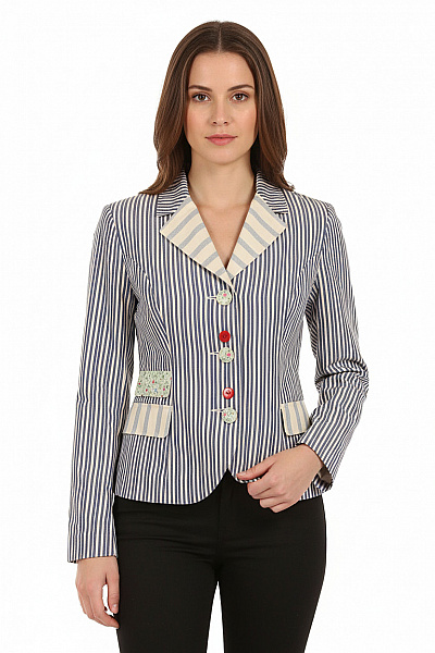 Joe Browns Bavlněné Sako Dámské Modré Pruhované Vypasované Sako Na Běžné Nošení Vel. 40