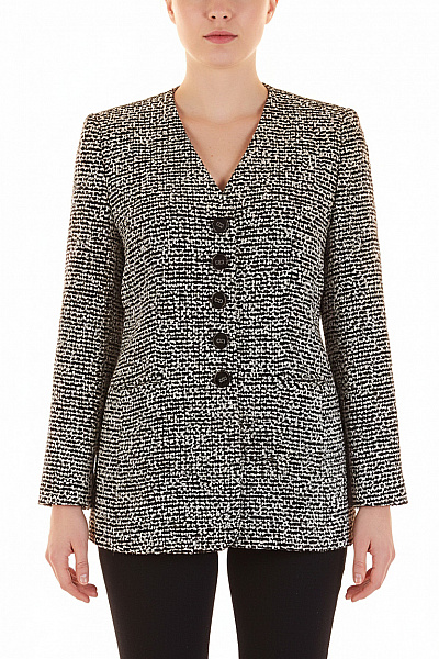 BASLER Vlněný Tvídový Kabát Krátký Vzorovaný Elegantní černobílý Velikost 42