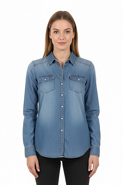 S.OLIVER Dámská Bavlněná Riflová Košile Modrá Dlouhý Rukáv Westernová Ležérní Vel. 38